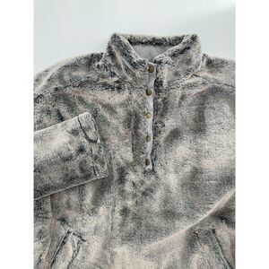 BKE Plush Pullover In Tan Grey Women's Size Large‎ Quarter Snap Soft & Cozy